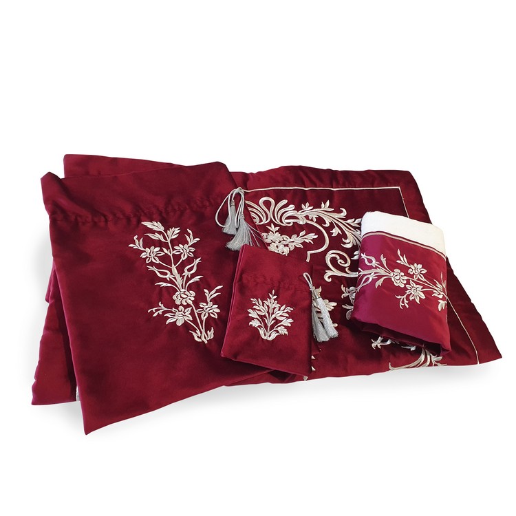 BORDO KADIFE KERVAN DESEN  BOHÇA SETİ (ZARF BOHÇA)