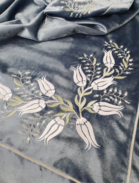 GRİ/MAVİ KADİFE LALE DESEN BOHÇA SETİ