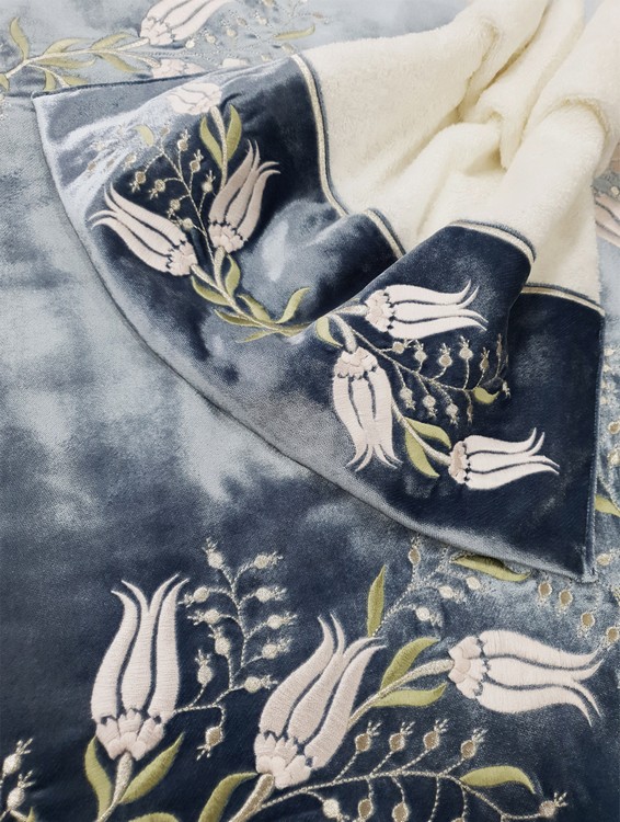 GRİ/MAVİ KADİFE LALE DESEN BOHÇA SETİ