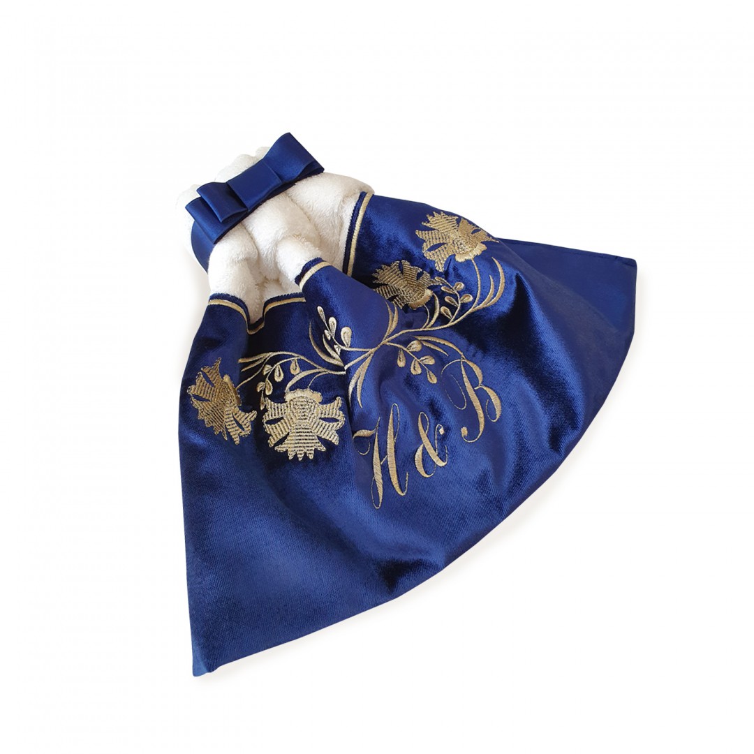 LACIVERT KADIFE KARANFIL  DESEN BAS HARFLI SOZ HAVLUSU