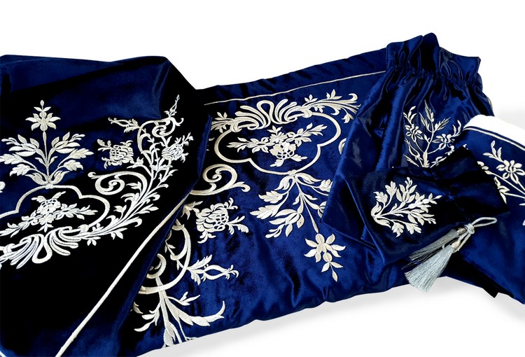 LACİVERT KADIFE KERVAN DESEN BOHCA SETI