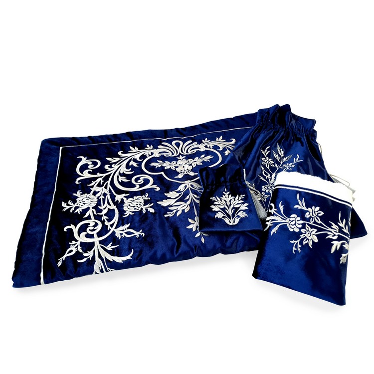 LACİVERT KADIFE KERVAN DESEN BOHCA SETI