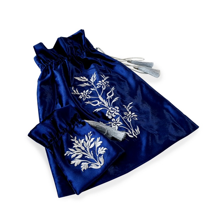 LACİVERT KADIFE KERVAN DESEN BOHCA SETI