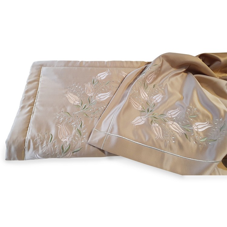 PUDRA ORJINAL MAT SATEN  LALE DESEN BOHÇA SETİ