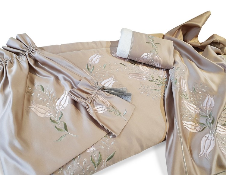 PUDRA ORJINAL MAT SATEN  LALE DESEN BOHÇA SETİ